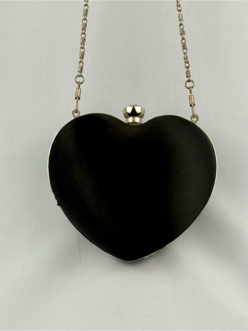 Black Heart Rhinestone Evening Clutch Crossbody Party Purse - Picture 4 of 6